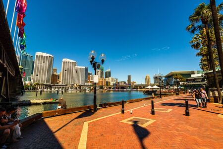 Sydney, Australia - 2019. Darling harbor, one of the main attractions of Sydney city.のeditorial素材