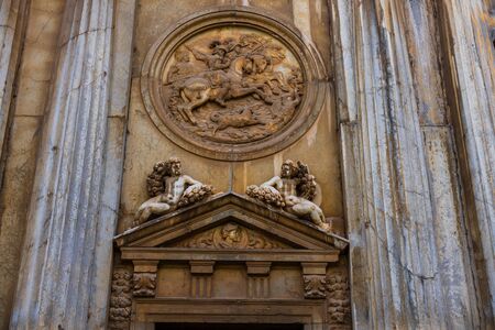 Granada, Spain â 2019. Detail view of The Palace of Carlos V â Alhambra Palace in Granada, Spain.のeditorial素材