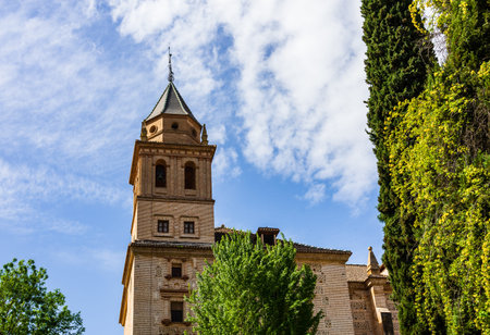 Church tower in Alhambra Palace complex.のeditorial素材