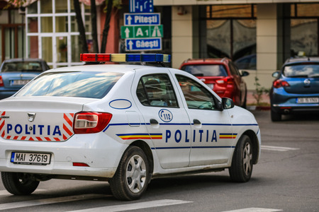 Local police car on the streets of Targoviste, Romania, 2019のeditorial素材