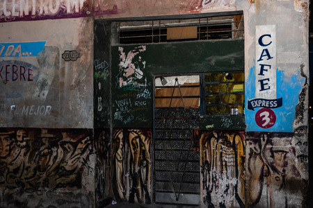 Havana, Cuba â 2019. Photo of the front of a local Cuban coffee bar.のeditorial素材