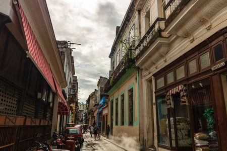 Havana, Cuba â 2019. Locals on the narrow streets of Old Havanaのeditorial素材