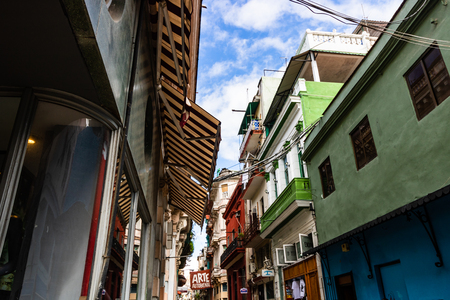 Havana, Cuba â 2019. Local shops on narrow streets of Old Havanaのeditorial素材