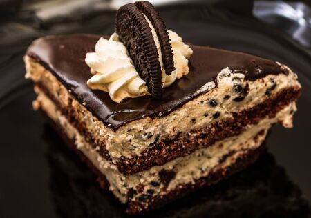 Creamy cheesecake with chocolate cookies and cream biscuits.の写真素材