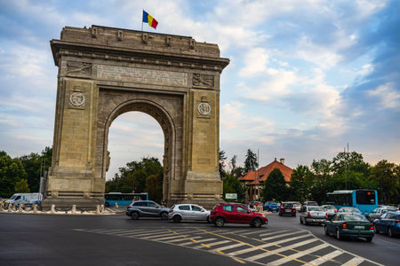 Arch of triumph (Arcul de Triumf) in Bucharest, Romania, 2019.