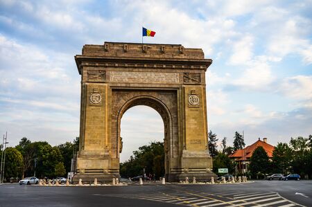Arch of triumph (Arcul de Triumf) in Bucharest, Romania, 2019.の写真素材