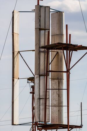 Close up photo of a vertical axis wind turbine.の写真素材