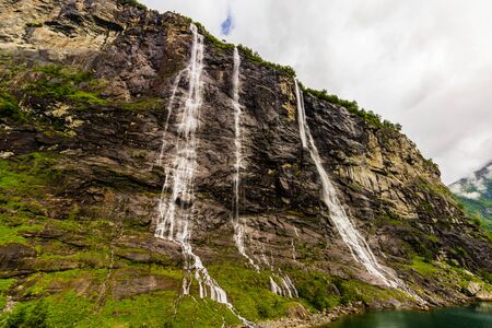 The Seven Sisters waterfall in Geiranger, Norway ( 7 Sisters Waterfall )の写真素材
