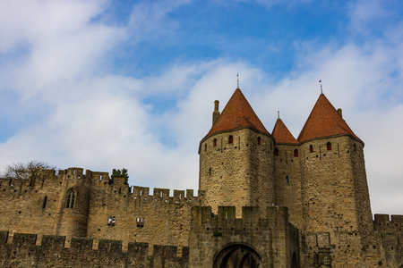 Castle of Carcassonne in France. Impressive medieval fortressのeditorial素材