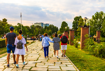 People walking and having fun in King Mihai I park (Herastrau park) in Bucharest, Romania, 2019.のeditorial素材
