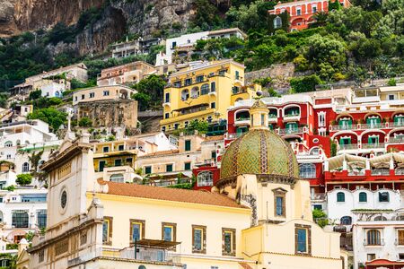 View of Positano village along Amalfi Coast in Italyの写真素材