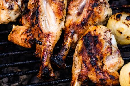 Close up photo of meat on barbeque.の写真素材