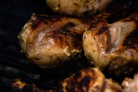 Close up photo of meat on barbeque.の写真素材