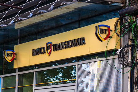 Logo of Banca Transilvania (BT) branch. The bank is among the best banks in Romania. Bucharest, Romania, 2019のeditorial素材