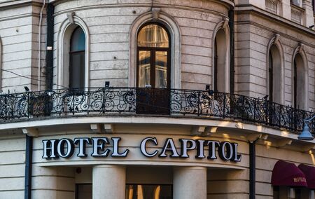 Hotel Capitol in downtown of Bucharest, on Victoriei Way (Calea Victoriei) in Bucharest, Romania, 2019のeditorial素材