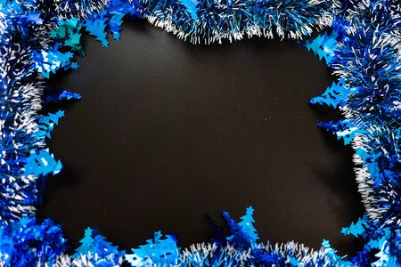 Christmas decoration and ornaments.  Christmas background. Blue Christmas garland.の写真素材