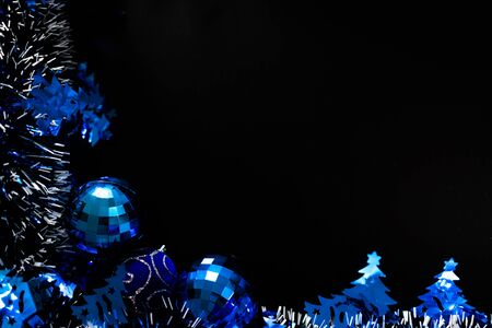 Christmas decoration and ornaments.  Christmas background. Blue Christmas garland.の写真素材