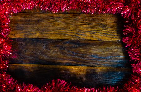 Christmas decoration and ornaments.  Christmas background. Red Christmas garland.の写真素材