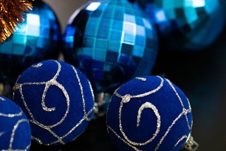 Christmas decoration and ornaments.  Christmas background.  Blue Christmas balls.の写真素材