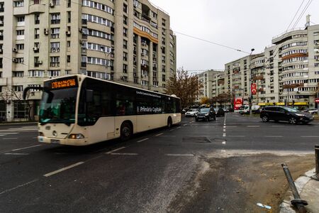 Morning rush hour, stopped cars and traffic on the main boulevard of Bucharest, Romania, 2019のeditorial素材