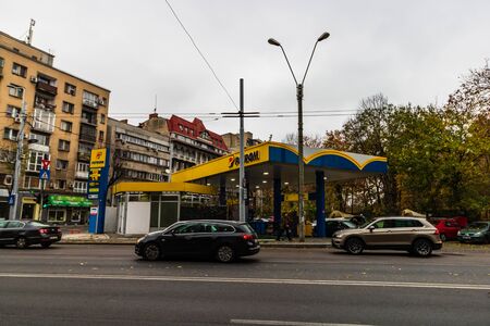 Petrom gas station in downtown area of Bucharest, Romania, 2019のeditorial素材