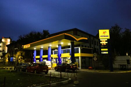 Petrom gas station in downtown area of Bucharest, Romania, 2019のeditorial素材