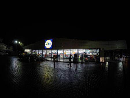 View of a LIDL supermarket store in Bucharest, Romania, 2019のeditorial素材