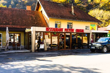 Local restaurant in the downtown of the balneal treatment resort Herculane, Romania, 2019のeditorial素材