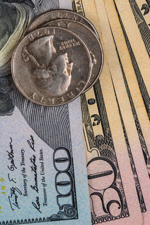 Detail of dollars money on table. Macro shot, close up photo of money. Business concept.の写真素材