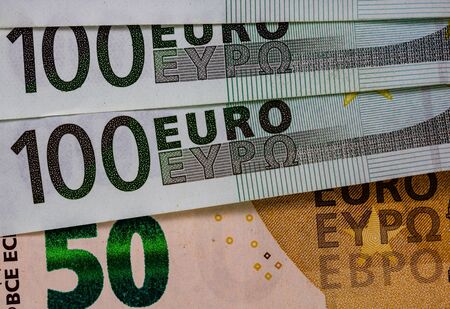 Detail of euro money on table. Macro shot, close up photo of euro. Business concept.の写真素材