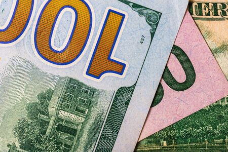 Close up macro detail of dollar money banknotes, detail photo of US Dollars, money conceptの写真素材