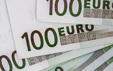 World money concept, macro detailed on a 100 Euro banknote, macro photo of EURO currencyの写真素材
