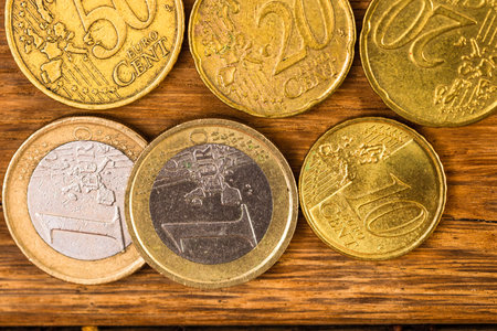 Close up macro detail of EURO coins, detail photo of EURO currency, money concept
