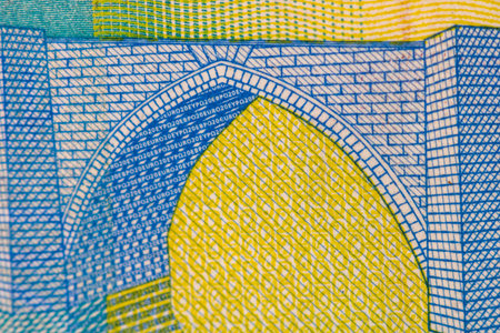 World money concept, macro detailed on a 20 Euro banknote, macro photo of EURO currency