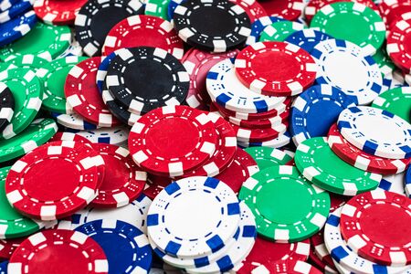 Poker chips background. Casino concept for business, risk, chance, good luck or gamblingの写真素材