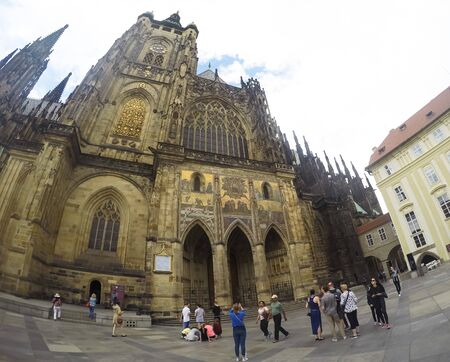 Front view of the main entrance to the St. Vitus cathedral in Prague Castle in Prague, Czech Republic, 2020のeditorial素材