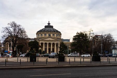 Romanian Athenaeum or Ateneul Roman, in the center of Bucharest, a landmark of the Romanian capital city Bucharest, 2020のeditorial素材