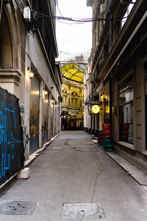 Early morning traffic and empty streets in downtown Bucharest, Romania, 2020のeditorial素材