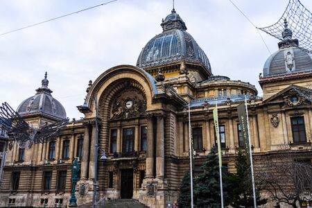 CEC Palace (Palatul CEC), landmark of Old Town Bucharest, historical building in Bucharest, Romania, 2020のeditorial素材