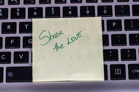 Writing love text on memo post reminder. Sticker with lovely message. Text on notepaper.の写真素材