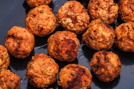 Details of fresh fried meatballs with spices. homemade food.の写真素材
