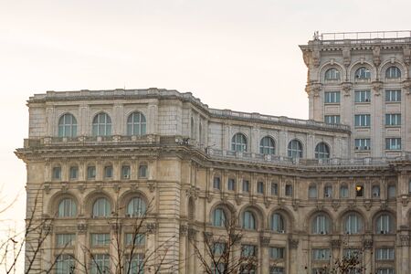 Detail view of the Palace of Parliament (Palatul Parlamentului) in Bucharest, capital of Romania, 2020のeditorial素材