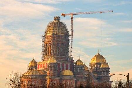 People's Salvation Cathedral (Catedrala Mantuirii Neamului) construction site. Christian orthodox cathedral detail view. Bucharest, Romania, 2020のeditorial素材