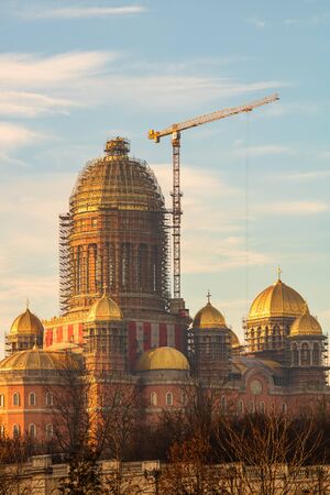 People's Salvation Cathedral (Catedrala Mantuirii Neamului) construction site. Christian orthodox cathedral detail view. Bucharest, Romania, 2020のeditorial素材