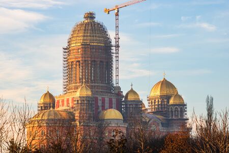 People's Salvation Cathedral (Catedrala Mantuirii Neamului) construction site. Christian orthodox cathedral detail view. Bucharest, Romania, 2020のeditorial素材