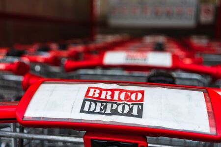 Shopping carts seen outside a Brico Depot construction materials and decoration store in Bucharest, Romania, 2020のeditorial素材