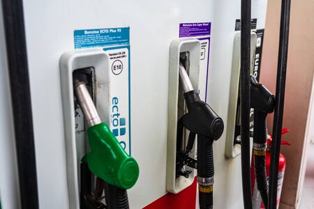 Gas station of the oil company Lukoil in Bucharest, Romania, 2020のeditorial素材