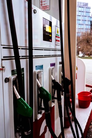 Gas station of the oil company Lukoil in Bucharest, Romania, 2020のeditorial素材