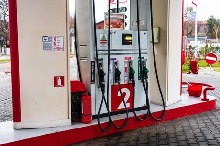 Gas station of the oil company Lukoil in Bucharest, Romania, 2020のeditorial素材