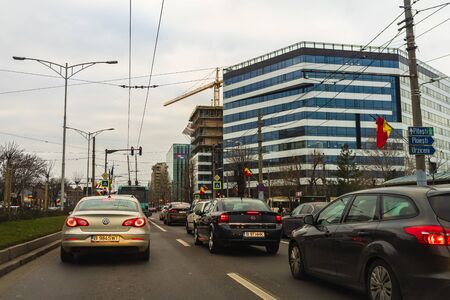 Bucharest rush hour at evening time. Car photo of the traffic in Bucharest, Romania, 2020のeditorial素材